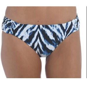 La Blanca Bikini Bottoms Size 4 Blue Animal Print Reversible Shirred Womens